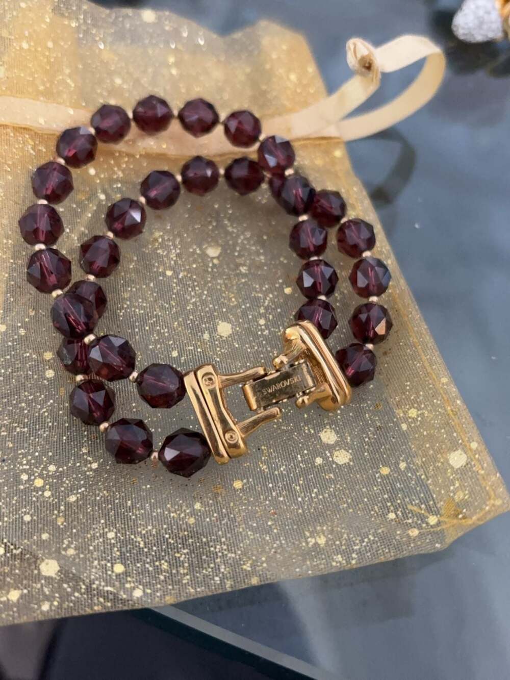 AUTHENTIC SIGNED SWAROVSKI GARNET CRYSTAL BEADS BRACELET